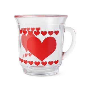 Vintage Glass Mug With Red Hearts